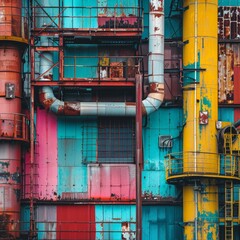 Vibrant colors bringing life to a factory backdrop