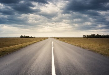 Tranquility Found as Road Leads to Cloudy Horizon in Landscape 