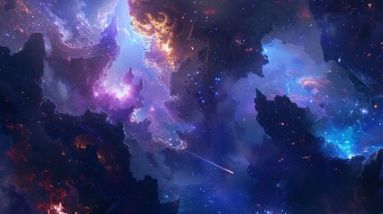 HDRI spherical panorama 360-degree equirectangular projection space background with nebula, stars, and environment map
