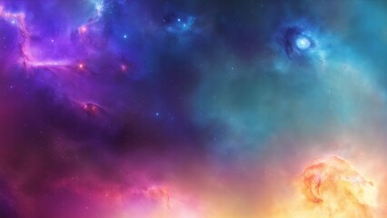 Obraz na płótnie Canvas Vivid cosmic nebula painting showing swirling blues purples and oranges