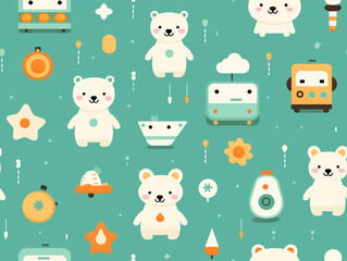 Fototapeta premium Repeating pattern with a basic design themed to children's toys. Pattern in the form of tiles that can be connected to each other.