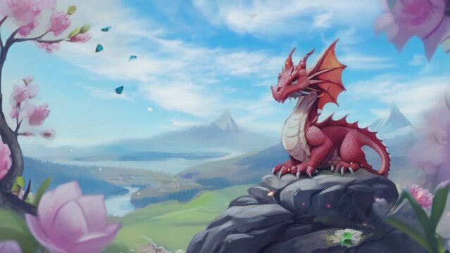 cute cartoon dragon. seamless looping time-lapse animation video background