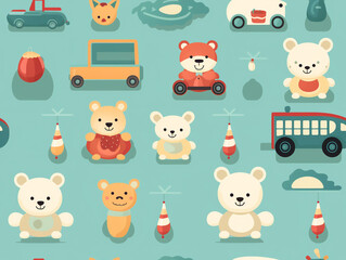 Fototapeta premium Repeating pattern with a basic design themed to children's toys. Pattern in the form of tiles that can be connected to each other.