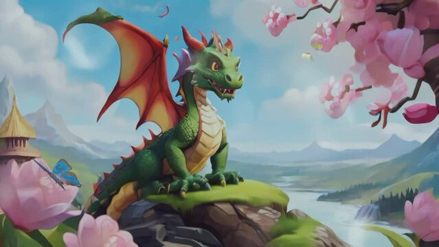 cute cartoon dragon. seamless looping time-lapse animation video background
