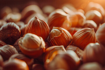 Hazelnuts Close Up in their shells.