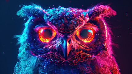 Portrait of an unreal blue and pink psychedelic owl