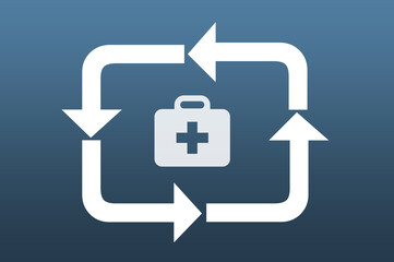 Arztkoffer mit dem Kreislauf im Gesundheitswesen von Krankenhaus und ambulanter Versorgung