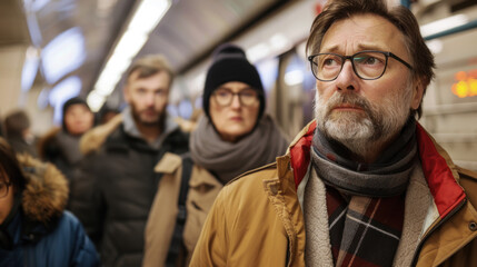 Obraz premium Tired middle aged man in subway