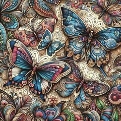 Doodle illustration of butterflies as a graphic collage