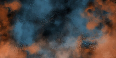 abstract dark grunge background. Abstract yellow, blue background fiery yellow, burnt orange, copper red, brown, gray, and black. Fire and black toxic cloud of smoke.