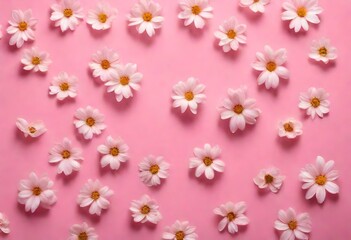 Flower blossom pattern on pink background. Top view-