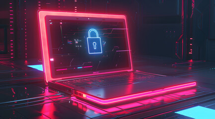 red laptop, shield, lock, cybersecurity, online security, computer security, information security, firewall, antivirus, malware protection, data encryption, secure connection, network security, identi