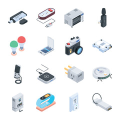 Isometric Icons Depicting Electronic Devices and Gadgets

