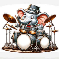 Fototapeta na wymiar elephant with drums instruments