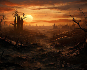 Depicting a post apocalyptic landscape - obrazy, fototapety, plakaty