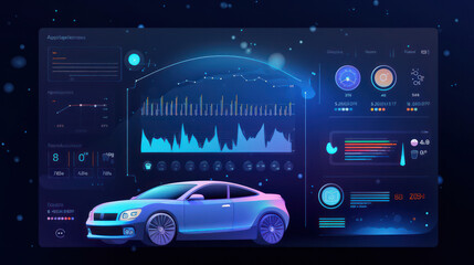 Obraz premium Digital Auto Interface: Futuristic Car Dashboard Design with Graphic HUD and Data Display