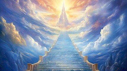 Stairway to Heaven in Glory: Symbol of Christianity, Meeting God in Paradise, with Sky and Holy