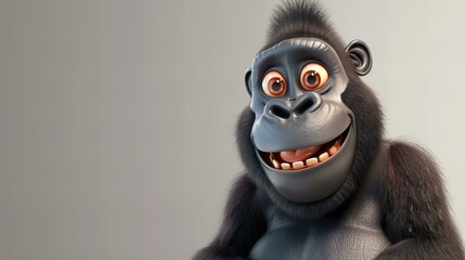 cartoon character gorilla portrait with copy space isolated on grey background