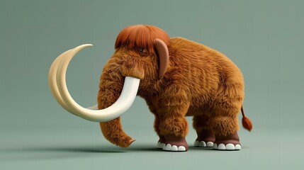 cute mammoth cartoon character isolated on background, side view