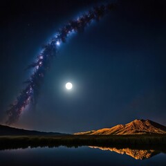 Impressionnant Lever De Lune Sous L'arche De La Voie Lactée En Montagne