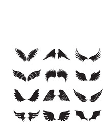 Black bird angel wing stamp set. flight freedom symbol