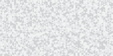 	
Abstract geometric white and gray background seamless mosaic and low polygon triangle texture wallpaper. Triangle shape retro wall grid pattern geometric ornament tile vector square element.