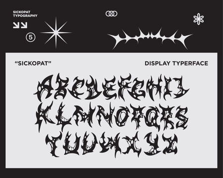 Heavy metal font sickopat typography vector punk rock hardcore dark music typerface editable	