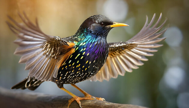 Portrety szpaka z rozłożonymi skrzydłami, dekoracja tapeta generative ai