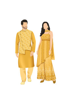 Couple in traditional yellow outfit