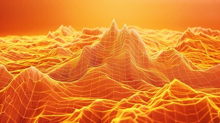 digital illustration of vibrant orange low poly wireframe abstract landscape background