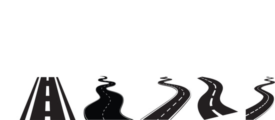 Vector black car road icons set highway symbols