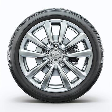 professional image of a car wheel and tire on a white background