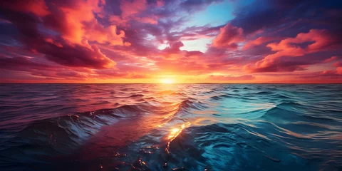 Wall murals Reflection Vibrant colors reflected on the water's surface during a stunning ocean sunset. Concept Ocean sunset, Vibrant colors, Water reflections, Stunning scenery