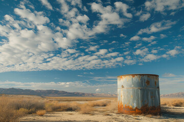Rusty Water Tank in Desert