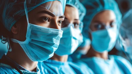 medical staff in scrubs captured in the midst of a precise surgical procedure on a patient in the operating room - obrazy, fototapety, plakaty