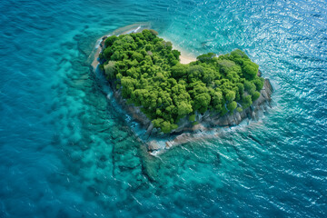 illustration of heart shaped island in the sea. Created with Generative AI - obrazy, fototapety, plakaty