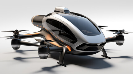 Futuristic autonomous drone taxi with sleek design isolated on white background, modern technology