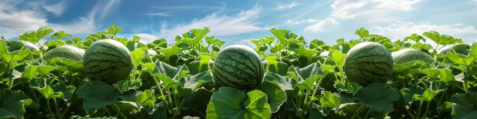 Vibrant Watermelons Growing in Sunny Field