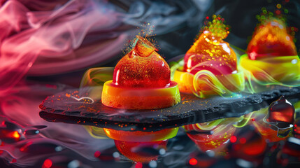 Interstellar war inspired pastry creations with a backdrop of black holes and auroras by renowned chef