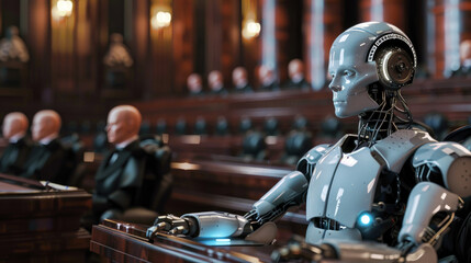 A shockwave ripples through a future legal assembly where exclusive AI judges arbitrate with unparalleled fairness