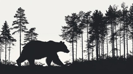 silhouette of a bear exploring the wilderness, a captivating scene of wildlife in its habitat
