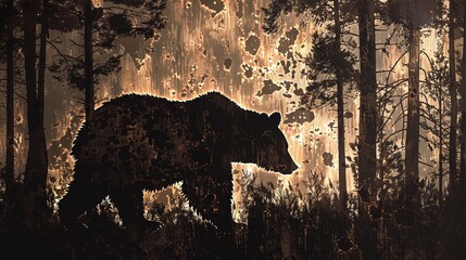 bear silhouette in the forest, capturing the beauty and tranquility of the natural landscape