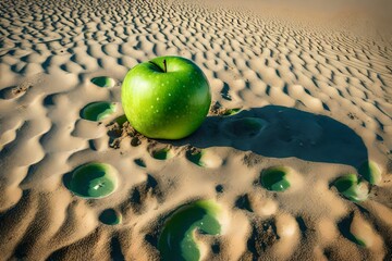 green apple on the sand