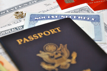 Social Security Card and US Citizen Passport. Documents.