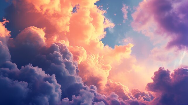 Sunset sky background with tiny clouds. 3d rendering illustration.