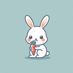 Simple icon flat icon of bunny rabbit with a carrot, rabbit, bunny, animal, easter, cartoon, illustration, vector, hare, baby, cute, holiday, fun, design, drawing, spring, pet, card, art, pets, happy