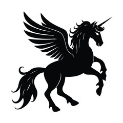 Unicorn Pegasus silhouette with thick outline view