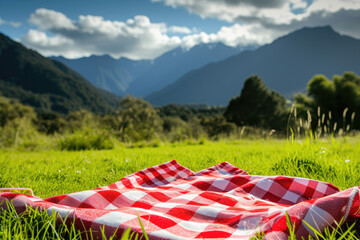 Red and White Checkered Blanket in Grass