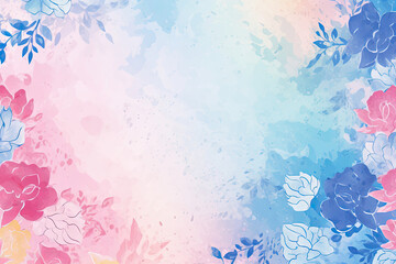 Watercolor Painting of Flowers on Blue and Pink Background