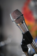 Podcast audio vocal mic Broadcasting studio. Closeup on a professional microphone studio...